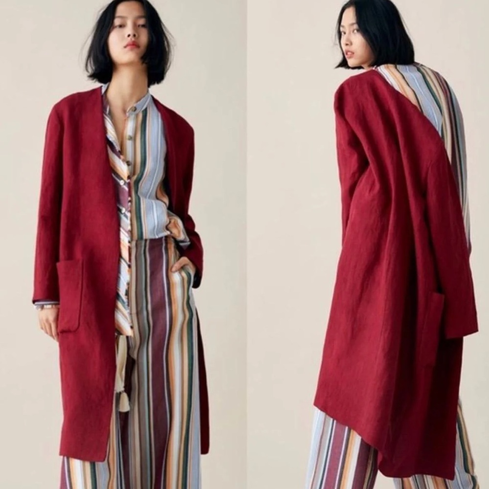 NWOT Zara ❤️Red Hot 100% Linen Duster Coat